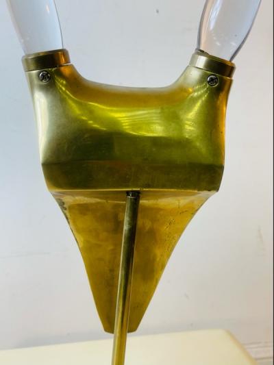 MODERNIST BRASS AND GLASS HORN ANTELOPE HEAD SCULPTURE