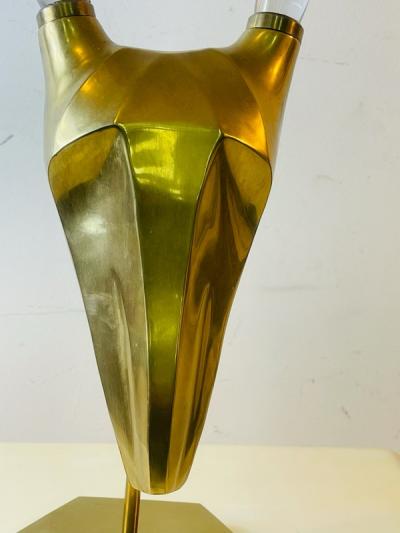 MODERNIST BRASS AND GLASS HORN ANTELOPE HEAD SCULPTURE