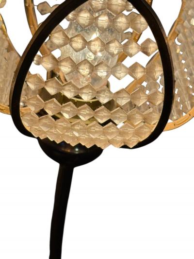 MODERNIST BRASS ROSES AND CRYSTAL THREE FLOWER LAMP