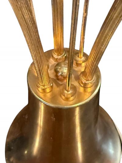 MODERNIST BRASS ROSES AND CRYSTAL THREE FLOWER LAMP