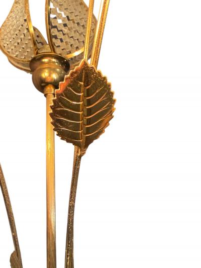 MODERNIST BRASS ROSES AND CRYSTAL THREE FLOWER LAMP