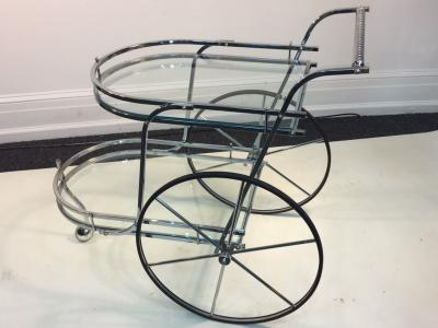 MODERNIST CHROME AND GLASS BAR CART