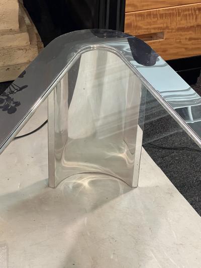 MODERNIST CHROME AND GLASS TRIANGULAR COFFEE TABLE