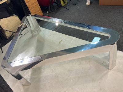 MODERNIST CHROME AND GLASS TRIANGULAR COFFEE TABLE