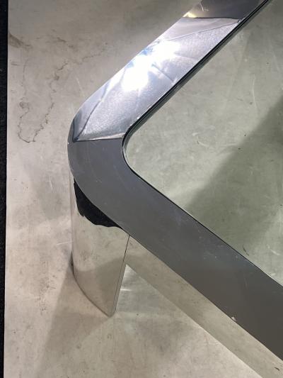 MODERNIST CHROME AND GLASS TRIANGULAR COFFEE TABLE