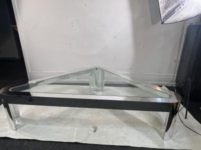 MODERNIST CHROME AND GLASS TRIANGULAR COFFEE TABLE