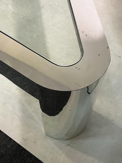 MODERNIST CHROME AND GLASS TRIANGULAR COFFEE TABLE