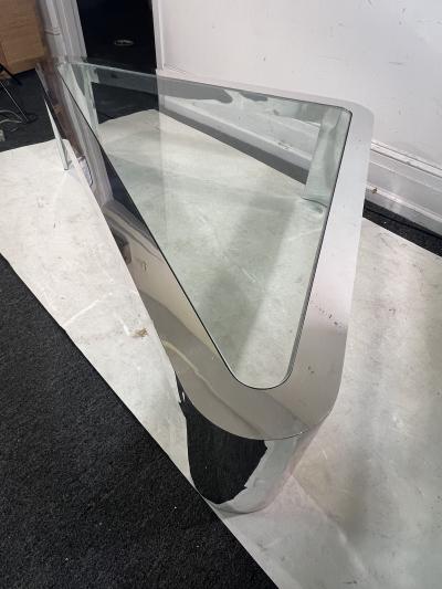MODERNIST CHROME AND GLASS TRIANGULAR COFFEE TABLE