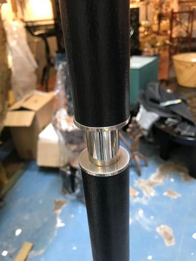 MODERNIST LEATHER CHROME AND NICKEL STANDING LAMP