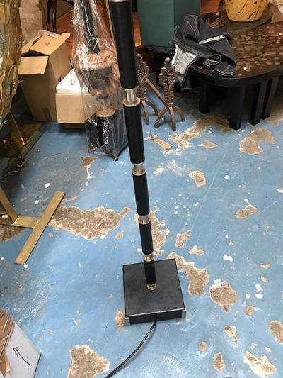 MODERNIST LEATHER CHROME AND NICKEL STANDING LAMP