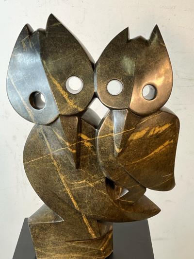 MODERNIST MARBLE WOODPECKERS SCULPTURE