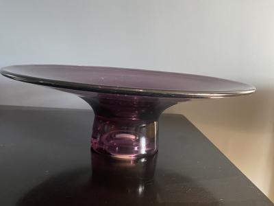 MODERNIST MID CENTURY AMETHYST GLASS FOOTED BOWL