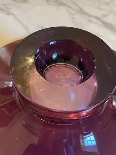 MODERNIST MID CENTURY AMETHYST GLASS FOOTED BOWL