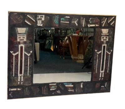 MODERNIST NATIVE AMERICAN DESIGN CERAMIC FRAMED MIRROR