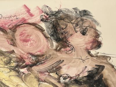 MODERNIST NUDE ANGEL SHIP FIGUREHEAD WATERCOLOR AND GOUACHE PAINTING SIGNED 1969