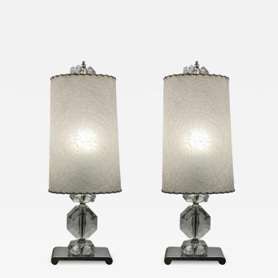 MODERNIST PAIR OF ART DECO CRYSTAL AND CHROME LAMPS