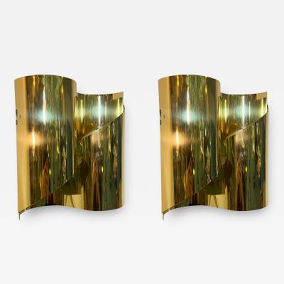 MODERNIST PAIR OF GOLD PLATED CURVED SCONCES