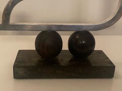 MODERNIST PAIR OF STERLING AND WOOD ART DECO CANDLESTICKS