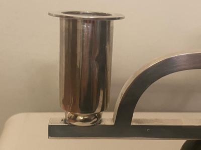 MODERNIST PAIR OF STERLING AND WOOD ART DECO CANDLESTICKS