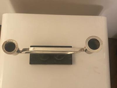 MODERNIST PAIR OF STERLING AND WOOD ART DECO CANDLESTICKS