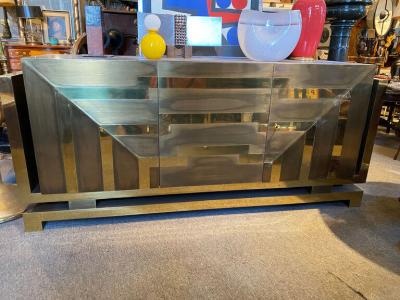 MODERNIST POLISHED AND PATINATED BRASS CREDENZA