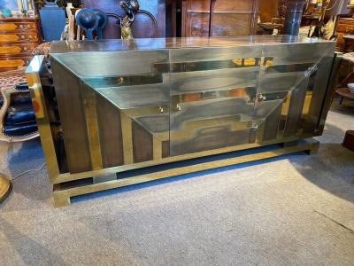 MODERNIST POLISHED AND PATINATED BRASS CREDENZA
