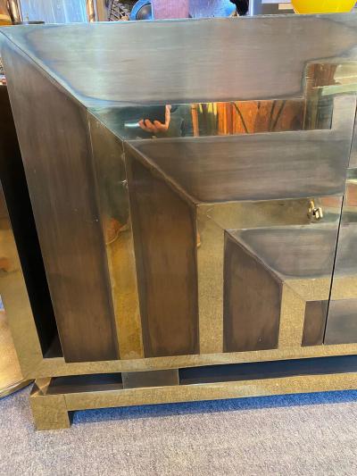 MODERNIST POLISHED AND PATINATED BRASS CREDENZA
