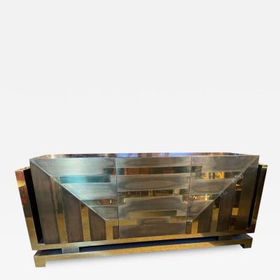 MODERNIST POLISHED AND PATINATED BRASS CREDENZA