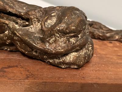 MODERNIST RECLINING NUDE CLAD CLAY SCULPTURE