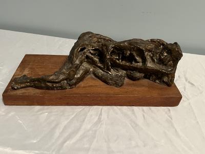 MODERNIST RECLINING NUDE CLAD CLAY SCULPTURE