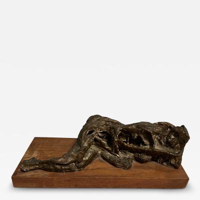 MODERNIST RECLINING NUDE CLAD CLAY SCULPTURE