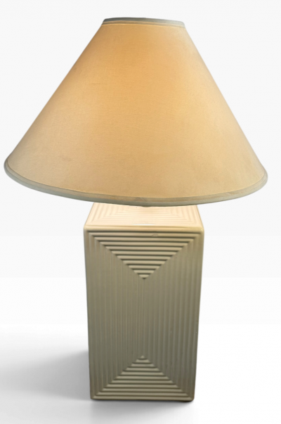 MODERNIST RECTANGULAR COCENTRIC DESIGN WHITE CERAMIC LAMPS