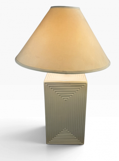 MODERNIST RECTANGULAR COCENTRIC DESIGN WHITE CERAMIC LAMPS