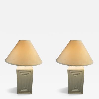 MODERNIST RECTANGULAR COCENTRIC DESIGN WHITE CERAMIC LAMPS