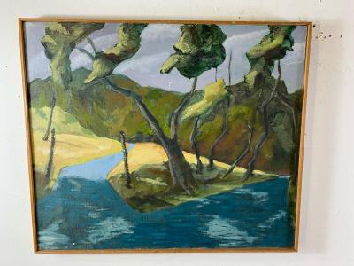 MODERNIST RIVER IN VALLEY PAINTING