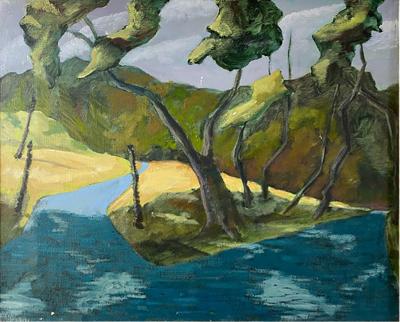 MODERNIST RIVER IN VALLEY PAINTING