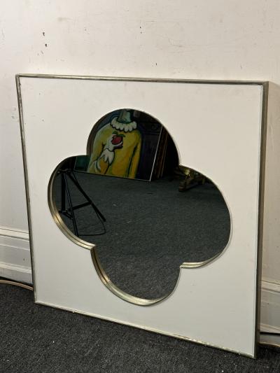 MODERNIST SILVER LEAF AND WHITE ENAMEL CLUB DESIGN MIRROR