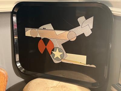 MODERNIST SPIRIT OF TRANSPORTATION INLAID METALS ART DECO TRAY