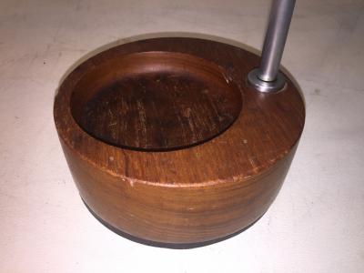 MODERNIST STEEL AND ROUND WOOD BASE UMBRELLA STAND