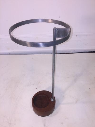 MODERNIST STEEL AND ROUND WOOD BASE UMBRELLA STAND