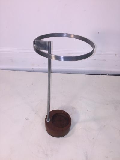 MODERNIST STEEL AND ROUND WOOD BASE UMBRELLA STAND
