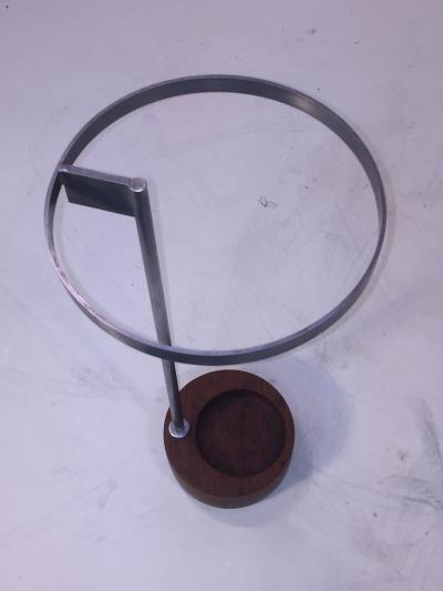MODERNIST STEEL AND ROUND WOOD BASE UMBRELLA STAND