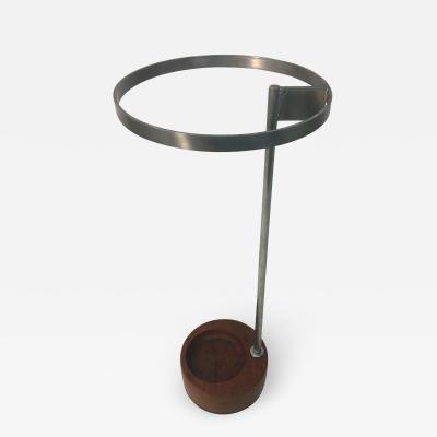 MODERNIST STEEL AND ROUND WOOD BASE UMBRELLA STAND