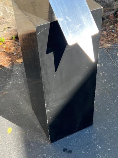 MODERNIST STEEL BAND SPHERE SCULPTURE ON STAND