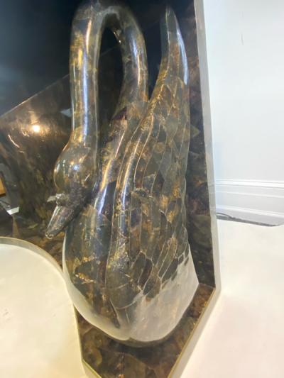 MODERNIST TESSELATTED HORN AND BRASS SWAN CONSOLE