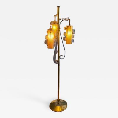 MODERNIST TRANSPARENT BLUE SWIRLED LUCITE AND BRASS FLOOR LAMP