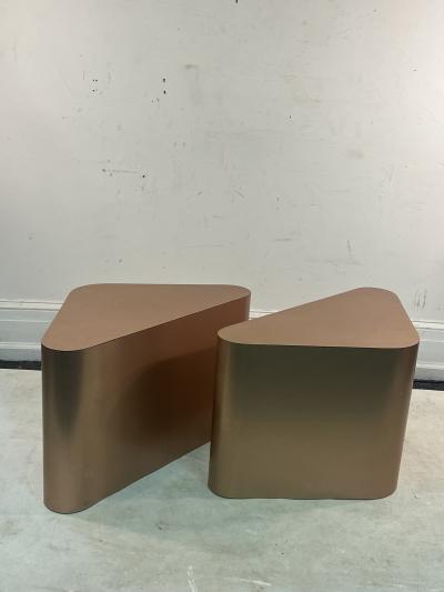 MODERNIST TRIANGULAR PATTERNED COPPER SHEATHED TABLES