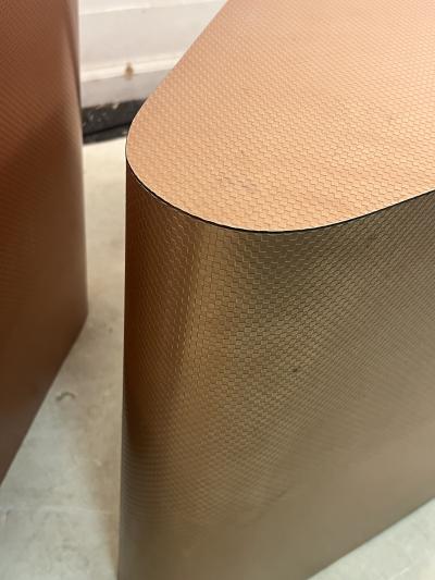 MODERNIST TRIANGULAR PATTERNED COPPER SHEATHED TABLES