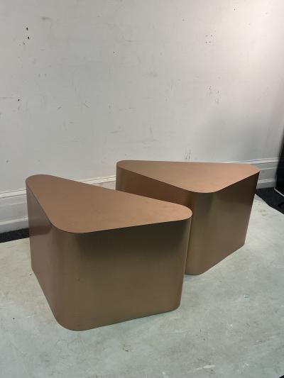 MODERNIST TRIANGULAR PATTERNED COPPER SHEATHED TABLES