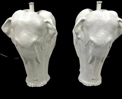 MODERNIST WHITE ENAMELED CAST METAL FULL FIGURAL ELEPHANT LAMPS